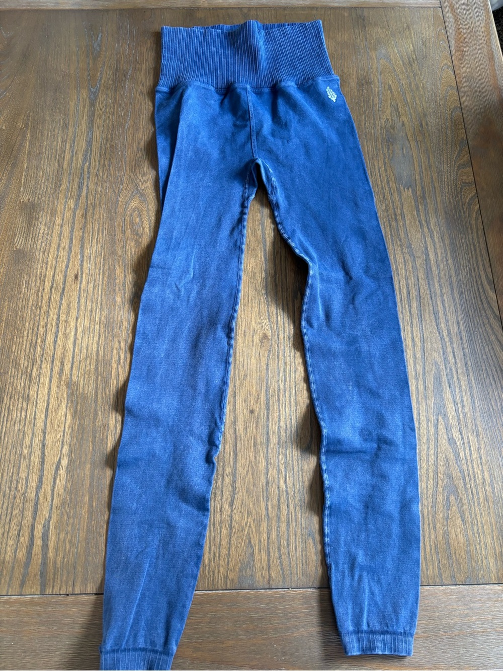 Free People Deep Navy High-Waist Ribbed-Waistband Leggings